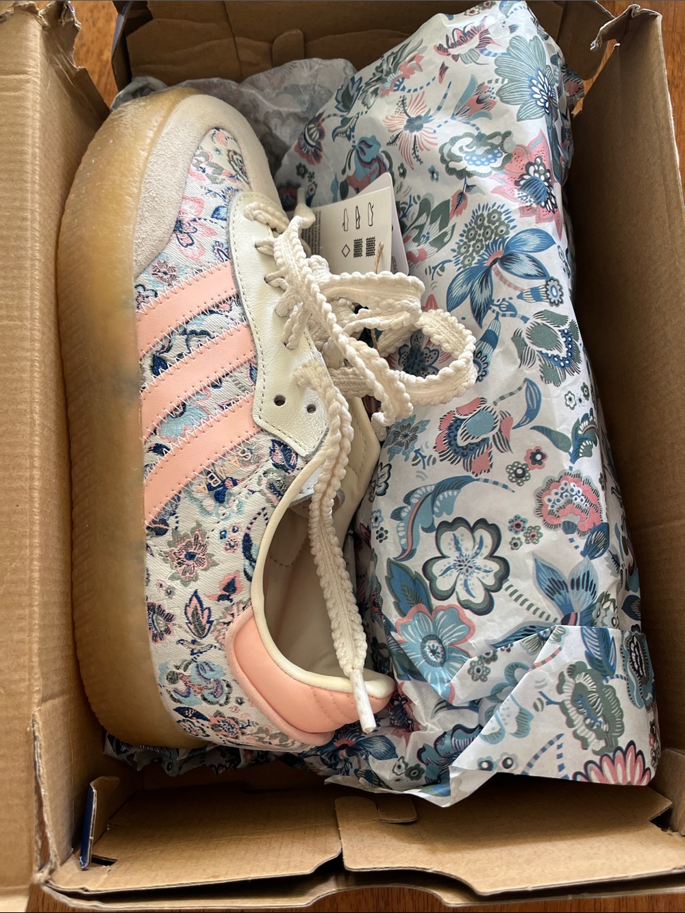 adidas Liberty London Kids Floral Lace-Up Sneakers in Pink, Cream, Blue
